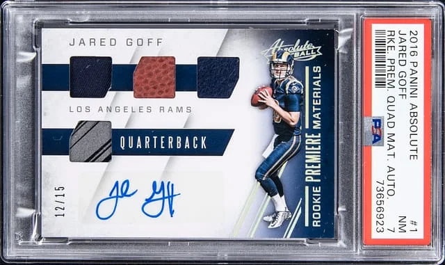 2016 Panini Absolute Jared Goff Premiere Materials Quad Autograph #1 card image