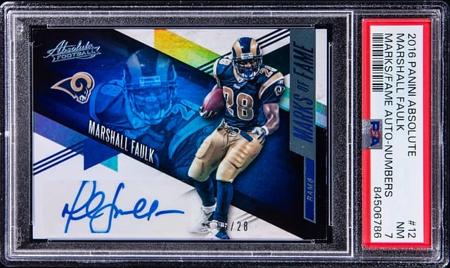 2016 Panini Absolute Marshall Faulk Marks of Fame Autograph Numbers #12 card image