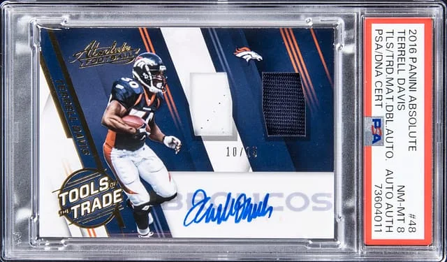 2016 Panini Absolute Terrell Davis Tools of the Trade Materials Doubles Autograph #48 card image