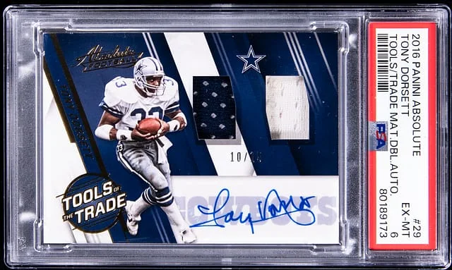 2016 Panini Absolute Tony Dorsett Tools of the Trade Materials Double Autograph #29 card image