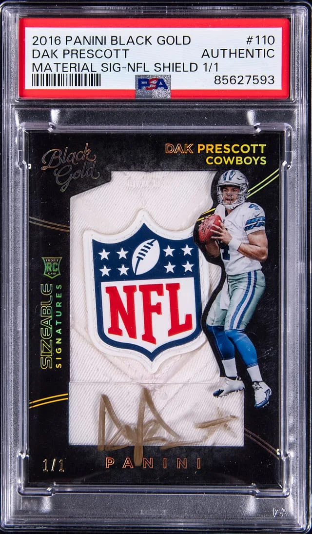 2016 Panini Black Gold Dak Prescott Material Signatures NFL Shield #110 card image