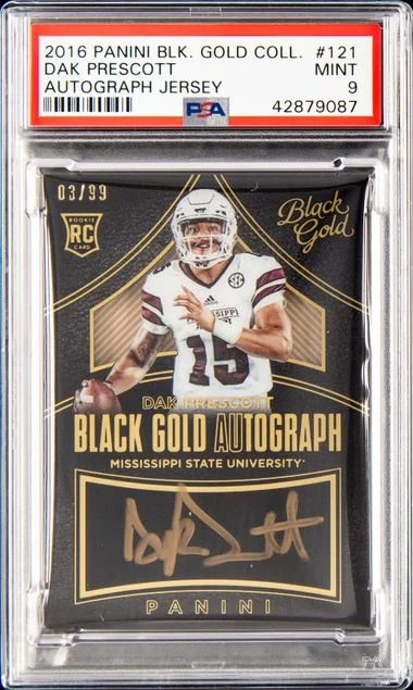 2016 Panini Black Gold Dak Prescott Collegiate Autograph Jersey #121 card image