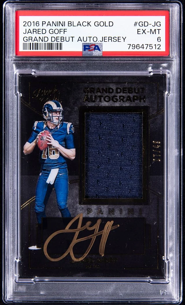 2016 Panini Black Gold Football Jared Goff Grand Debut Autograph Signed Patch Card #GD-JG card image
