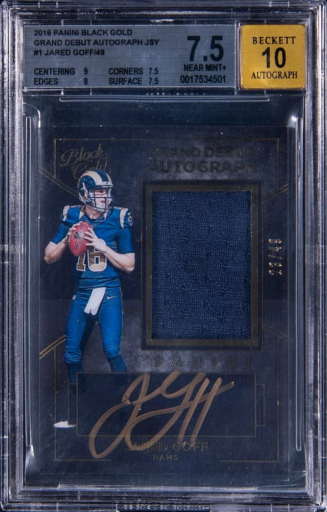 2016 Panini Black Gold Jared Goff Grand Debut Autograph Jersey #GD-JG card image