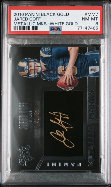 2016 Panini Black Gold Jared Goff Metallic Marks White Gold #MM7 card image