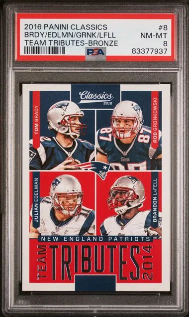 2016 Panini Brandon Lafell/Julian Edelman/Rob Gronkowski/Tom Brady Classics Team Tributes Bronze #8 card image