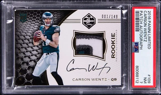 2016 Panini Carson Wentz Limited Patch Autograph #109 card image