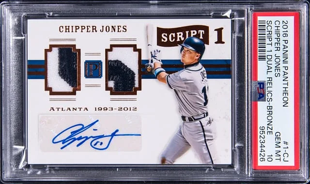 2016 Panini Chipper Jones Pantheon Script 1 Dual Relics Bronze #1-CJ card image