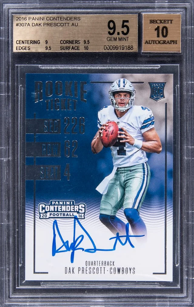 2016 Panini Contenders Dak Prescott Autograph Sepia Championship Ticket #307 card image