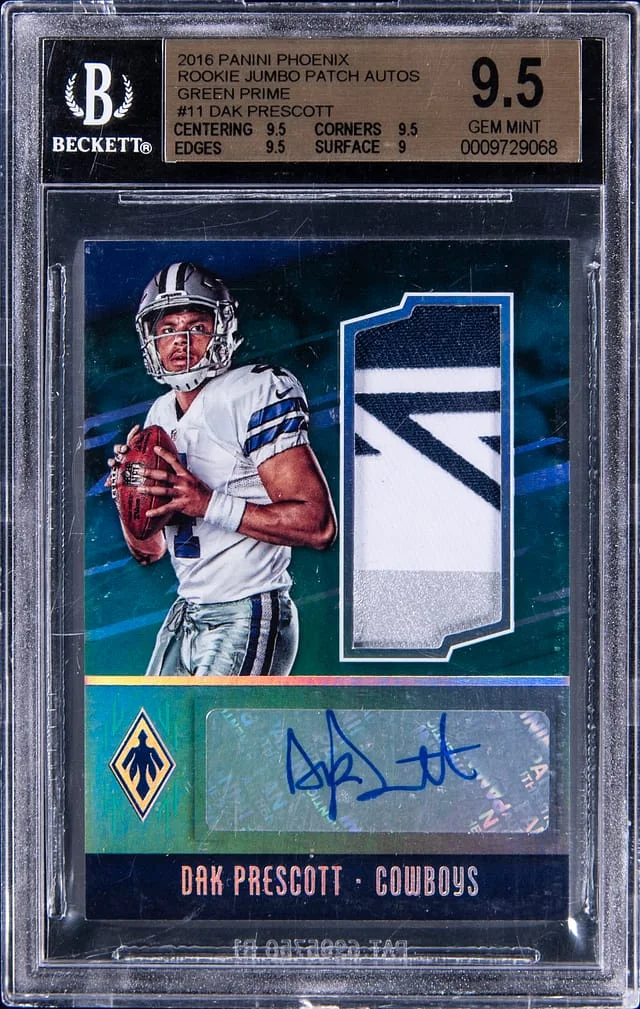 2016 Panini Dak Prescott Phoenix Jumbo Patch Autographs Green Prime #11 card image