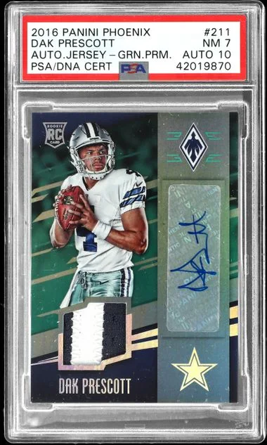 2016 Panini Dak Prescott Phoenix Autograph Jersey Green Prime #211 card image
