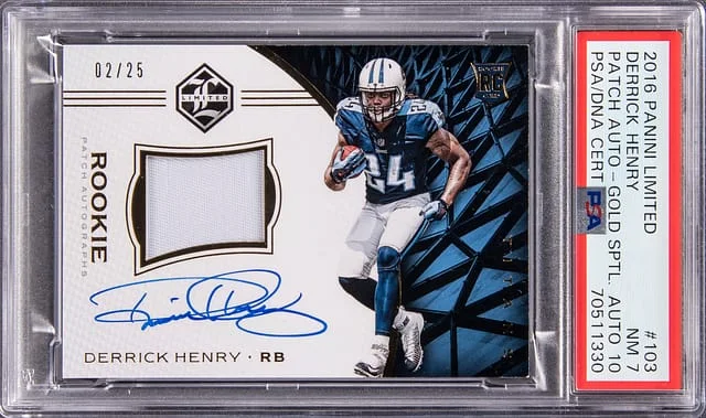 2016 Panini Derrick Henry Limited Patch Autograph (RPA) Gold Spotlight #103 card image