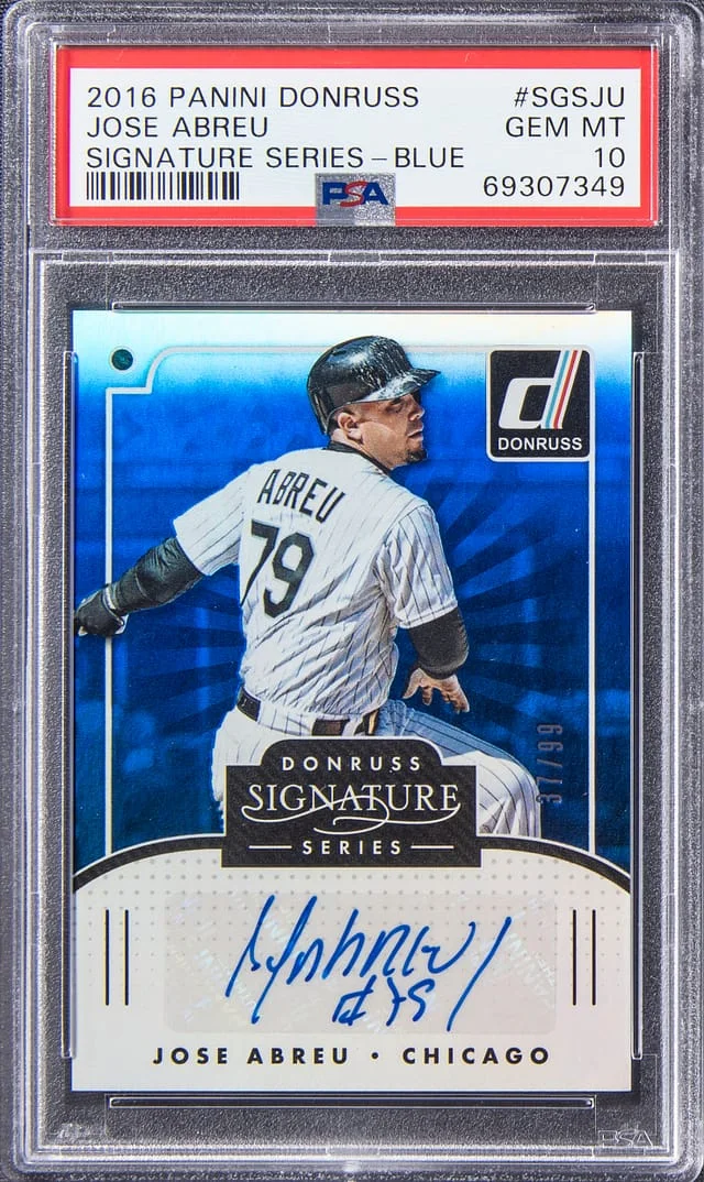2016 Panini Donruss Jose Abreu Signatures Series Blue #SGS-JU card image