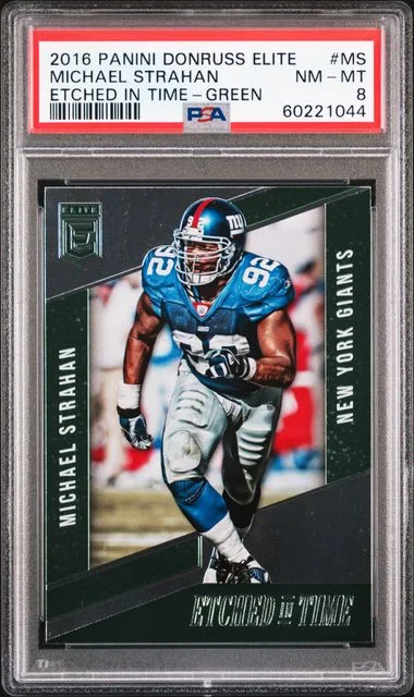 2016 Panini Donruss Michael Strahan Elite Etched In Time Green #ET-MS card image