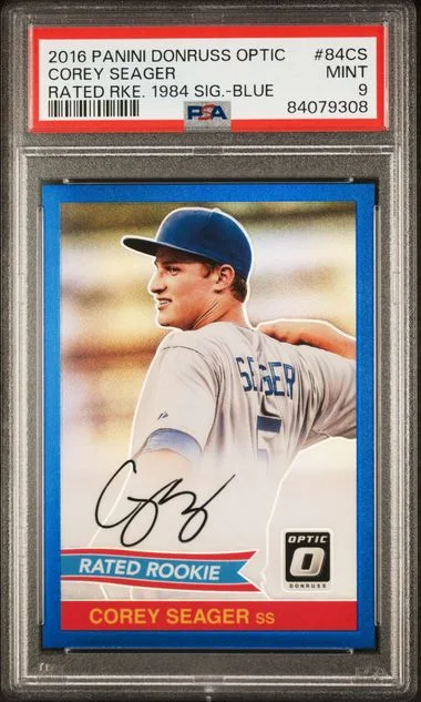 2016 Panini Donruss Optic Corey Seager Rated 1984 Signatures Blue #84CS card image