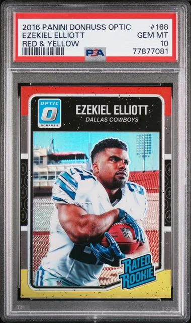 2016 Panini Donruss Optic Ezekiel Elliott Red & Yellow #168 card image