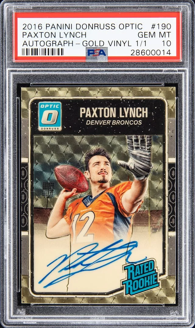 2016 Panini Donruss Optic Paxton Lynch Autograph Gold Vinyl #190 card image