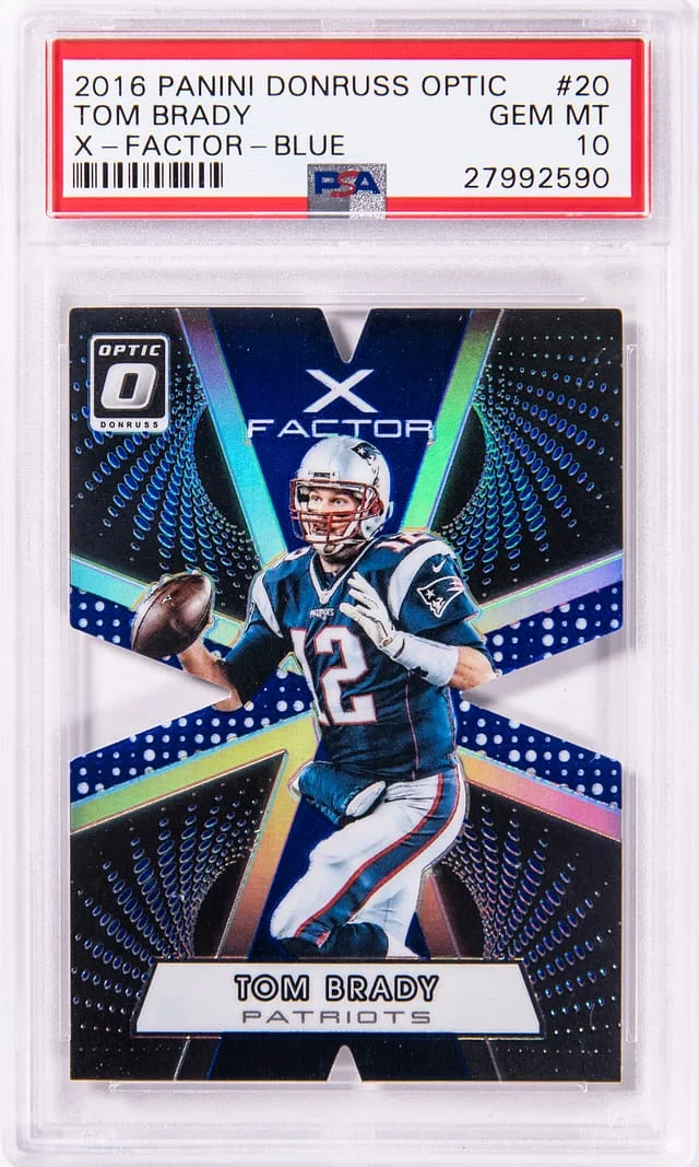 2016 Panini Donruss Optic Tom Brady X-Factor Blue #20 card image