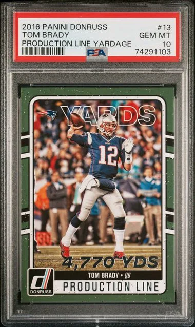 2016 Panini Donruss Tom Brady Production Line Yardage #13 card image