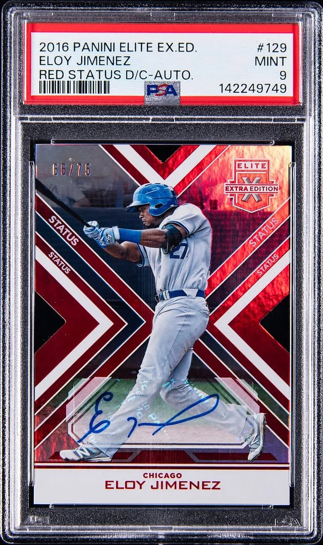 2016 Panini Elite Extra Edition Eloy Jimenez Red Status Die-Cut Autograph #129 card image