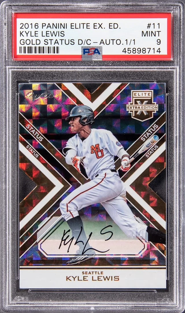 2016 Panini Elite Extra Edition Kyle Lews Gold Status Die-Cut Autograph #11 card image