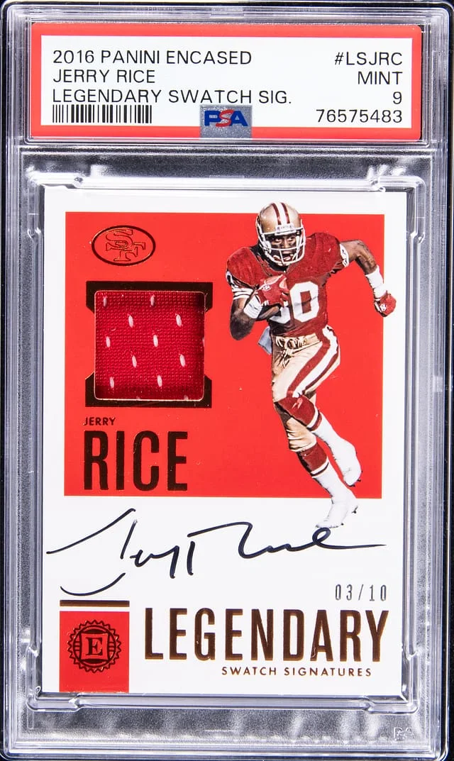 2016 Panini Encased Jerry Rice Legendary Swatch Signatures #LS-JRC card image