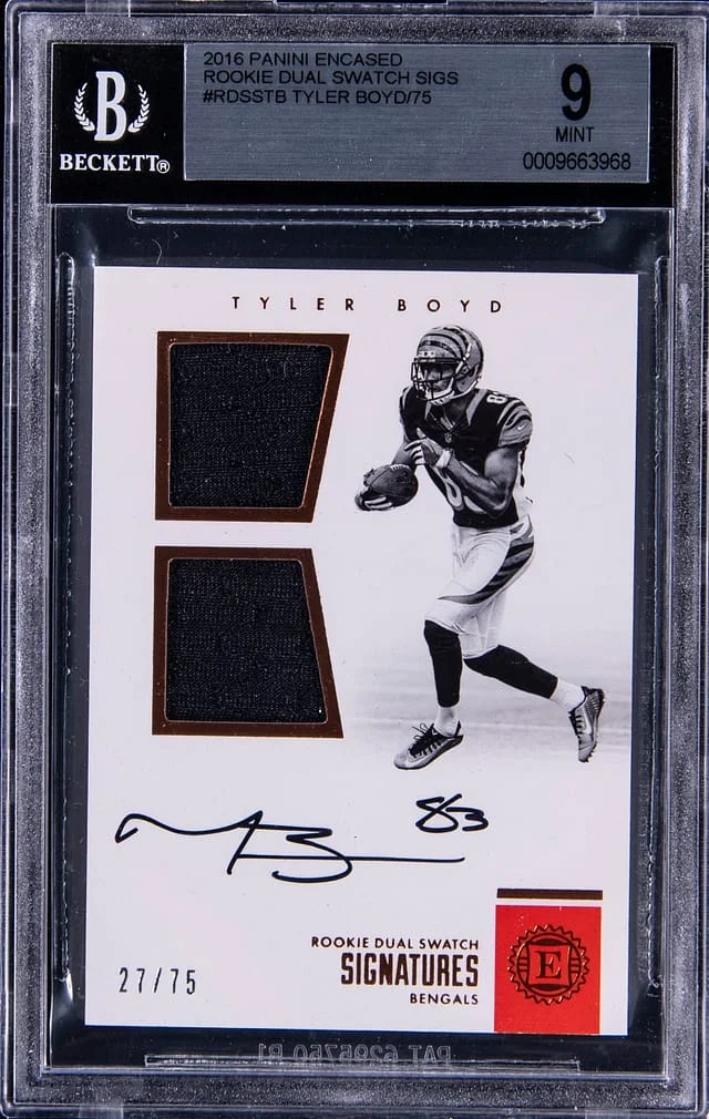 2016 Panini Encased Tyler Boyd Dual Swatch Sigs #RDSS-TB card image