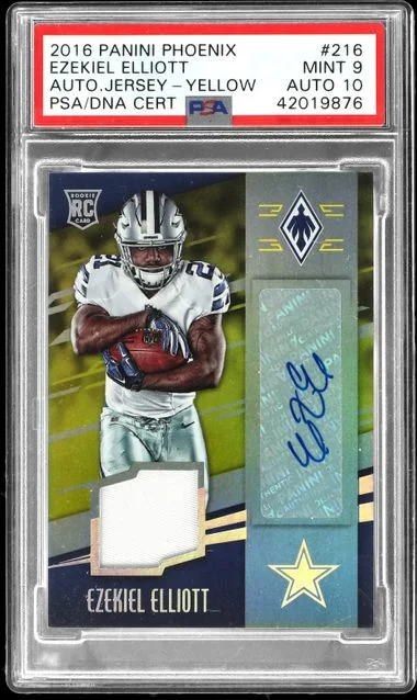 2016 Panini Ezekiel Elliott Phoenix Autograph Jersey Yellow Prime #216 card image
