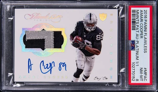 2016 Panini Flawless Amari Cooper Momentous Patch Autograph Platinum #MPAC card image