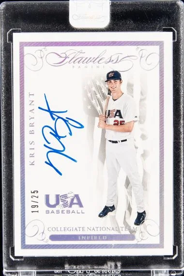 2016 Panini Flawless Baseball Kris Bryant Red White Blue Autograph #RWBKB card image