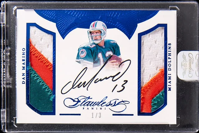2016 Panini Flawless Dan Marino Greats Dual Patches Autographs Sapphire #GPDM card image