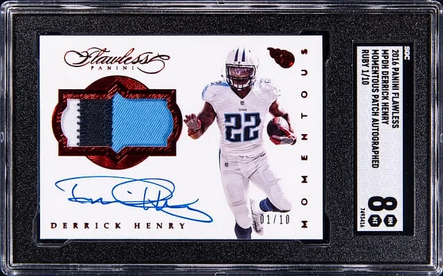 2016 Panini Flawless Derrick Henry Momentous Patch Autographed Ruby #MPDH card image