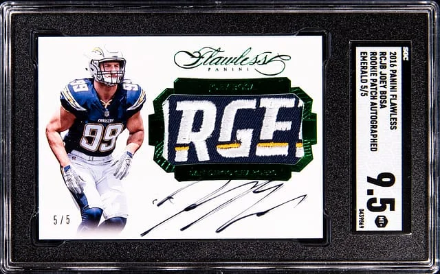 2016 Panini Flawless Joey Bosa Patch Autograph Emerald #RCJB card image