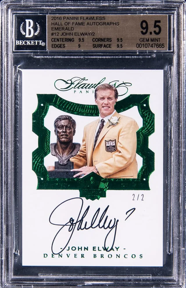 2016 Panini Flawless John Elway Hall of Fame Autograph Emerald #HFJE card image