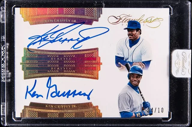 2016 Panini Flawless Ken Griffey Jr./Ken Griffey Sr. Dual Signatures Emerald #FDS-SRJR card image
