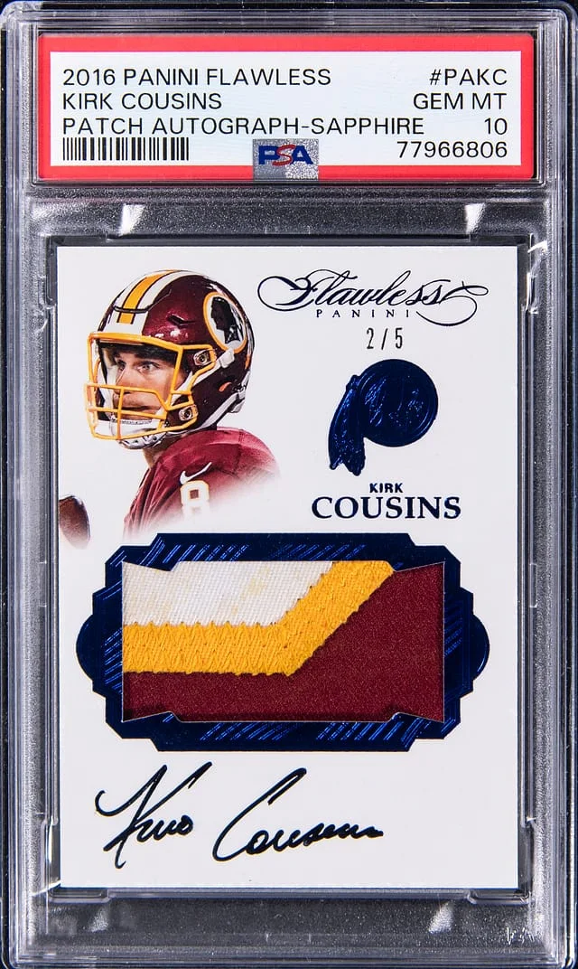 2016 Panini Flawless Kirk Cousins Patch Autograph Sapphire #PAKC card image