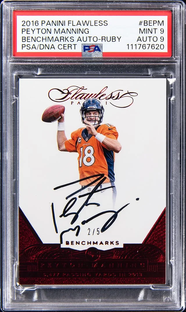 2016 Panini Flawless Peyton Manning Benchmarks Autograph Ruby #BEPM card image