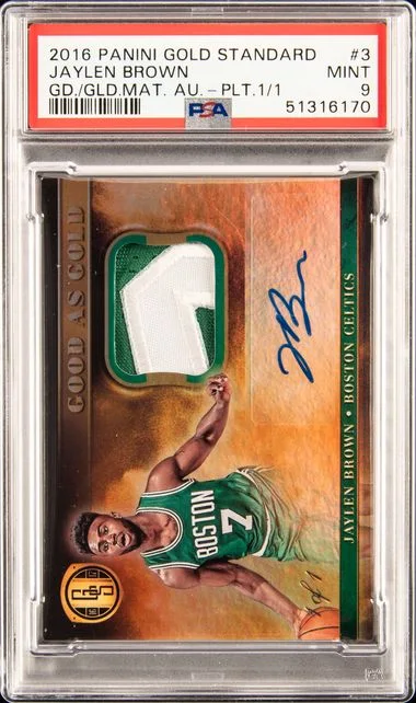 2016 Panini Gold Standard 3 Jaylen Brown Good As Gold Material Autographs Platinum #1/1 card image