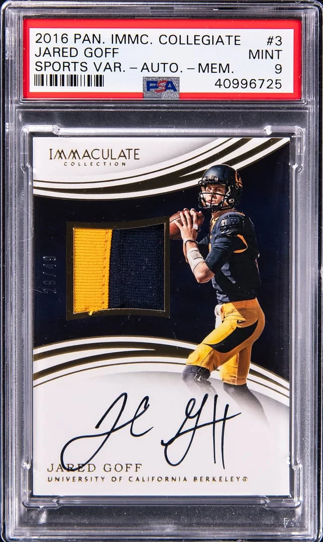 2016 Panini Immaculate Collection Jared Goff Sports Variation Autograph Memoarbilia #3 card image