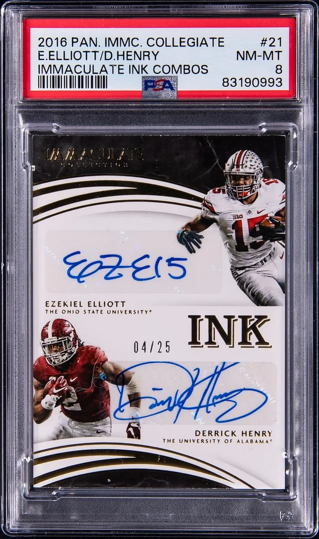 2016 Panini Immaculate Ezekiel Elliott/Derrick Henry Collegiate Immaculate Ink Combos #21 card image