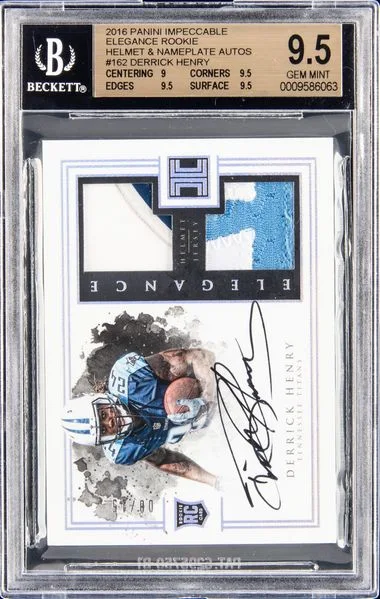 2016 Panini Impeccable Derrick Henry Elegance Helmet & Nameplate Autos #162 card image