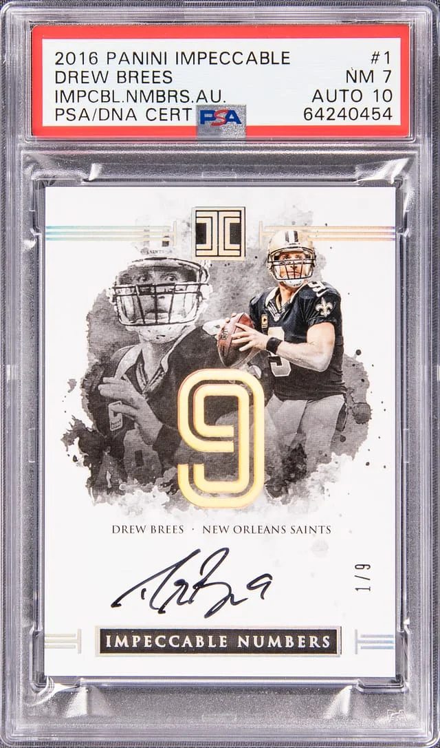 2016 Panini Impeccable Drew Brees Numbers Autographs #1 card image