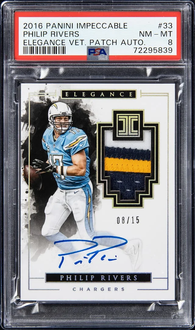2016 Panini Impeccable Philip Rivers Elegance Veteran Patch Autograph #33 card image
