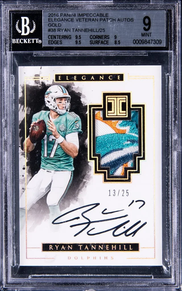 2016 Panini Impeccable Ryan Tannehill Elegance Veteran Patch Autograph Gold #38 card image