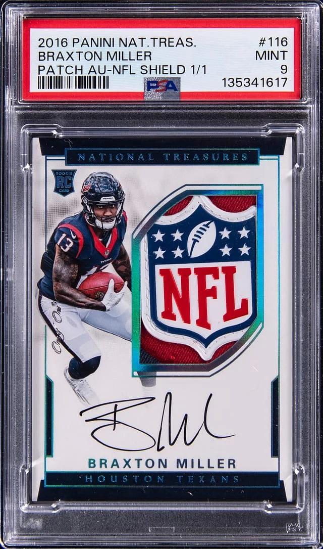 2016 Panini National Treasures Braxton Miller Patch Autograph (RPA) NFL Shield #116 card image