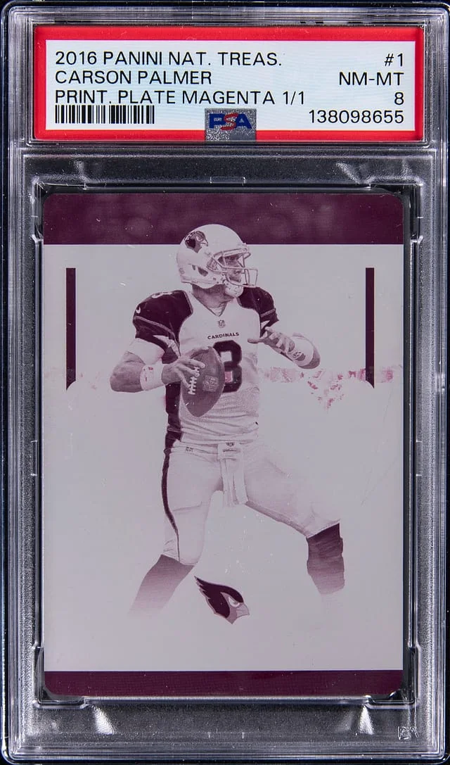 2016 Panini National Treasures Carson Palmer Printing Plate Magenta #1 card image