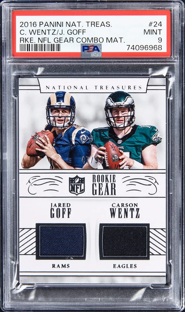 2016 Panini National Treasures Carson Wentz/Jared Goff NFL Gear Combo Materials #24 card image