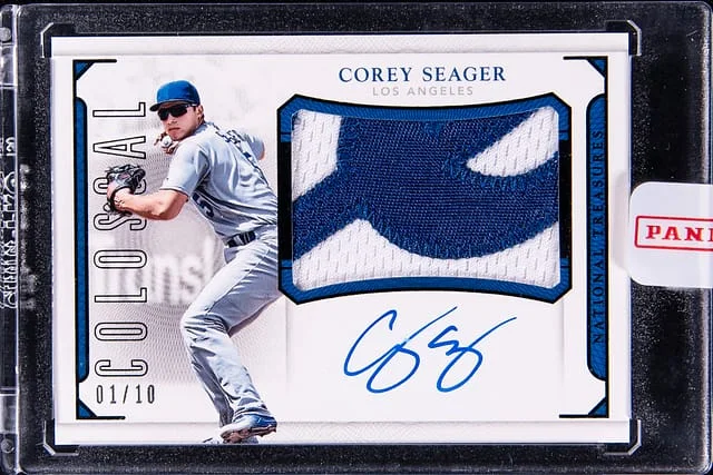 2016 Panini National Treasures Corey Seager Colossal Material Signatures Patch Black #CS-CS card image