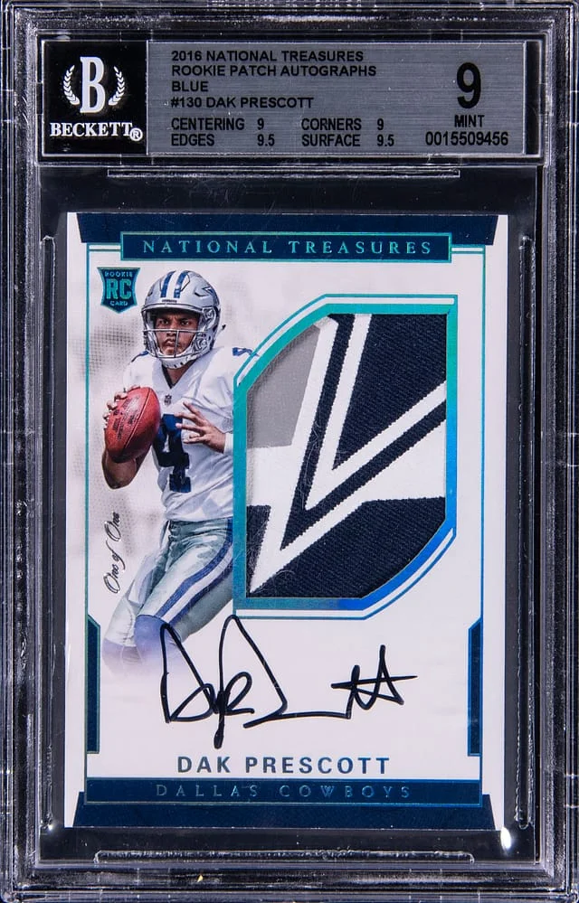 2016 Panini National Treasures Dak Prescott Patch Autographs (RPA) Blue #130 card image