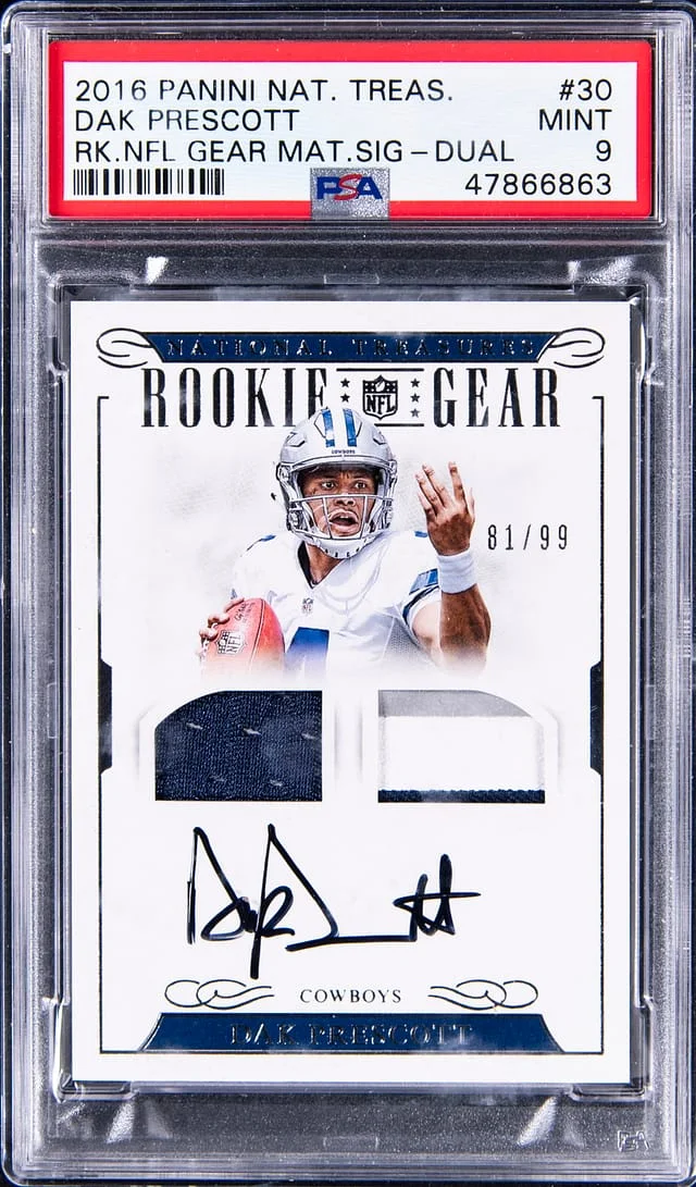 2016 Panini National Treasures Dak Prescott NFL Gear Material Signatures Dual #30 card image